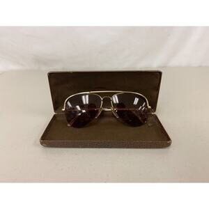 Vintage France Logo Paris 025 Gold Pilot Half Rim France Sunglasses With Case